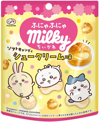 不二家　アニメちいかわふにゃふにゃミルキー（シュークリーム味）